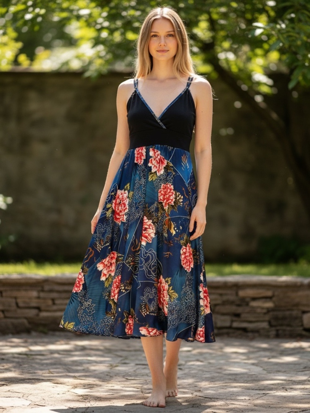 Daisy Shoppe Navy & Floral Sarin Midi Dress